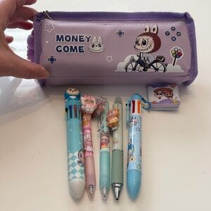 Super Cute Bundle of Brand New Labubu Pencil Case with Charm & 5 Pens